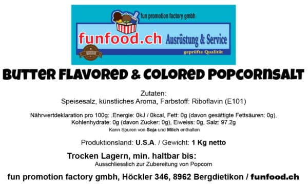 Popcornsalz mit Butteraroma 1 kg – Kino Popcorn | Gold Medal